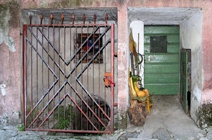 cancello, porta, verde, zucche, finestra, cantina, legno, ferro, sedia