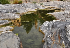 acqua, riflesso, rocce, campanile, alberi, albero, torrente, pozzanghera