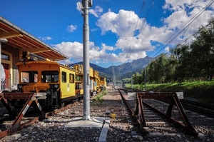 stazione, treno, nuvole, binari, palo, cielo, ferrovia, binario, fili