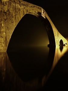 ponte, acqua, riflesso, arco, fiume, notturno, notte, luce