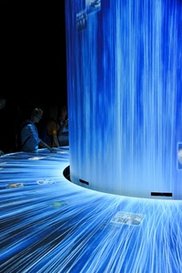 persone, azzurro, blu, linee, curve, righe, expo, bianco, cascata, celeste, luce