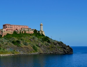 mare, faro, cielo, palazzo, scogli, verde, blu, azzurro, case, scogliera