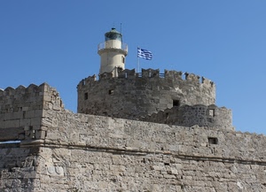 faro, bandiera, castello, torre, merli, cielo, mura