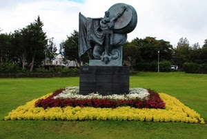 fiori, prato, monumento, aiuola, giallo, alberi, aiuole, rosso