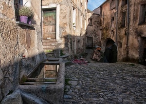 lavatoio, acqua, vaso, riflesso, porta, arco, borgo, viola, vasi