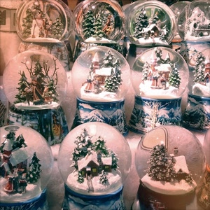 neve, sfere, natale, vetro, palle, inverno, casette, alberi, vetrina