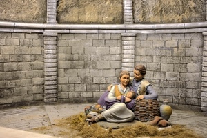 paglia, presepe, statue, bambino, natività, vaso, giuseppe, muro, cesto, gesù, natale, maria, cesta, anfora, famiglia