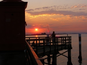 pescatore, tramonto, mare, sole, pescare, pontile, acqua, pesca, molo