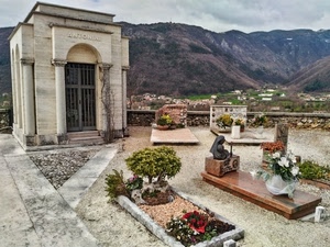 cimitero, tombe, fiori, cappella, montagne, lapidi, montagna, piante
