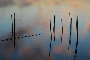 acqua, pali, riflesso, lago, nuvole, cielo, riflessi, tramonto, colori