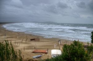 mare, sabbia, spiaggia, onde, nuvole, cielo, alberi, barca