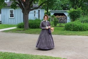 donna, cappello, albero, costume, cesto, casa, alberi, verde, cestino