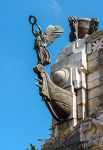 monumento, ali, statua, prua, angelo, barca, nave, statue, corona, cielo, vaso