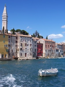 barca, campanile, mare, acqua, finestre, case, cielo, palazzi