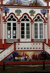 finestre, ringhiera, porta, scale, murales, tre, vetri, scala, decorazioni, affreschi, fiori, bianco