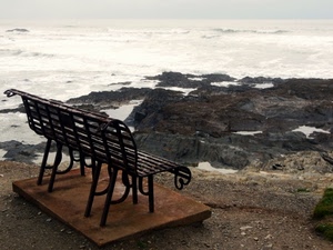 panchina, mare, scogli, acqua, onde, ferro, rocce