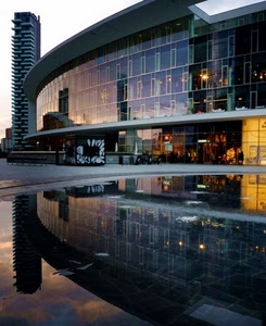 riflesso, acqua, palazzo, grattacielo, finestre, riflessi, architettura, vetri, vetro, luci, cielo, tramonto, milano