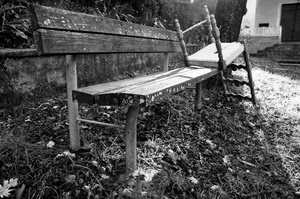 sedia, panchina, legno, bianconero, erba, abbandono