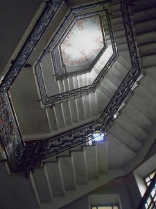 gradini, scala, scale, tromba, prospettiva, soffitto, ringhiera, scalini, piani, luce