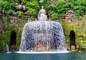 acqua, verde, fontana, statua, cascata, piante, zampilli, giardino, alberi, balaustra, parco, azzurro, scultura