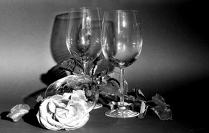 bicchieri, vetro, fiore, bianconero, rosa, calici, tre, ombra