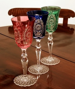 bicchieri, tre, blu, rosso, calici, tavolo, verde, colori, cristallo, bicchiere, vetro