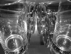 bicchieri, vetro, bianconero, riflessi, riflesso, tavolo, bicchiere, trasparente