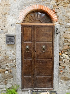 porta, batacchi, arco, legno, posta, muro, portone, mattoni, cassetta